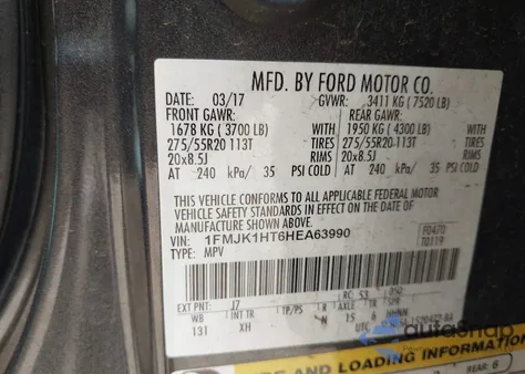 2017 Ford Expedition El Xlt z USA, uszkodzony, nr VIN 1FMJK1HT6HEA63990